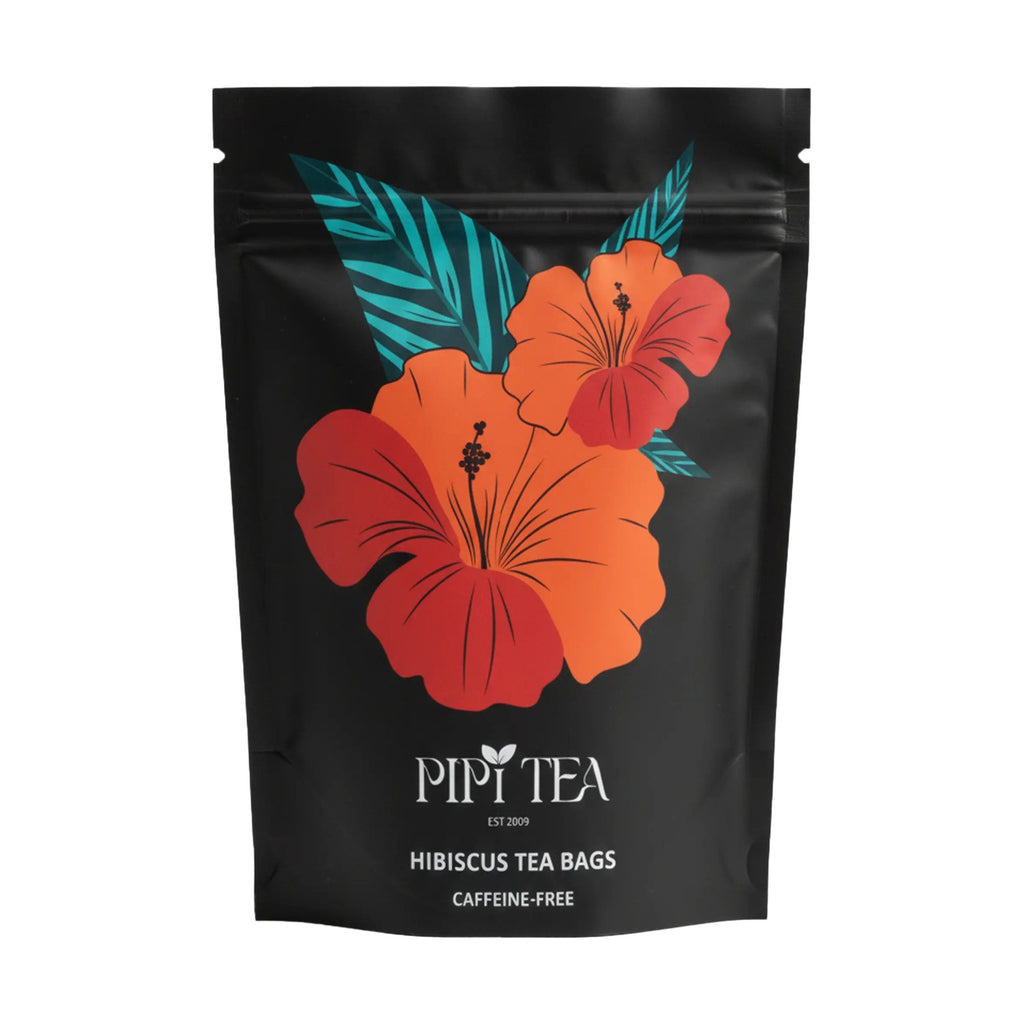 Beutel mit PiPi-Tea-Hibiskustee in Pyramidenbeuteln, koffeinfrei