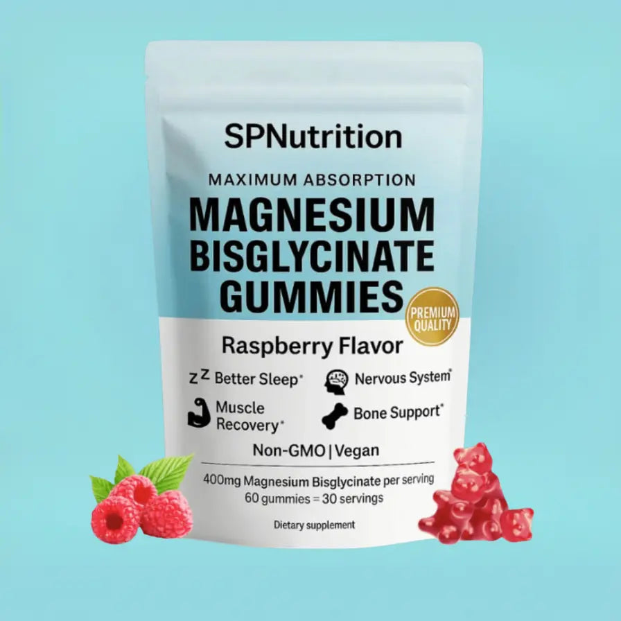 Beutel SPNutrition Magnesiumbisglycinat-Fruchtgummis, Himbeergeschmack